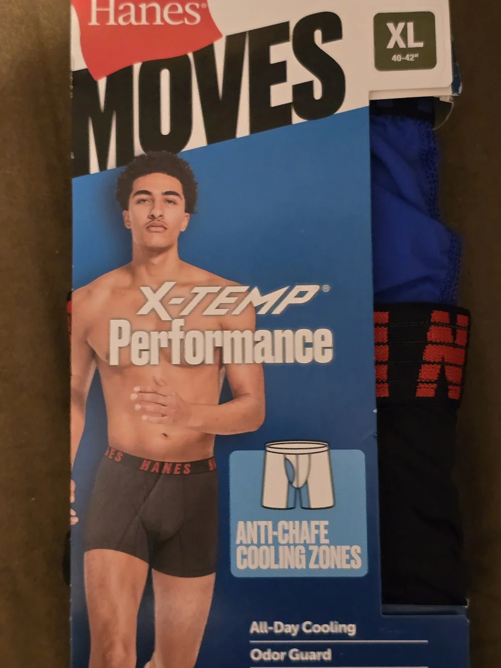 Hanes Men’s Performance Boxer Briefs - Black & Blue (3-Pack). Size XL. NWT.